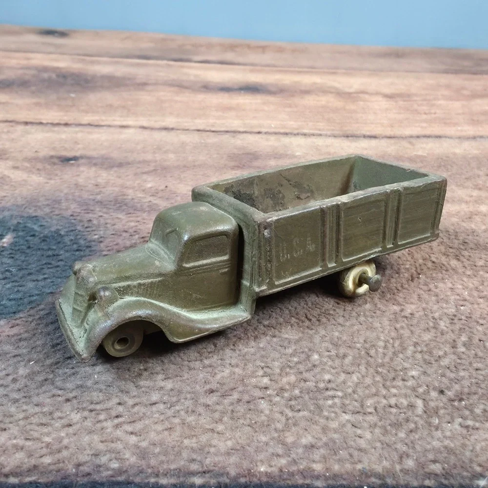 Vintage Cast Metal Army Truck Toy OS Olive Drab Fair USA Military Transport